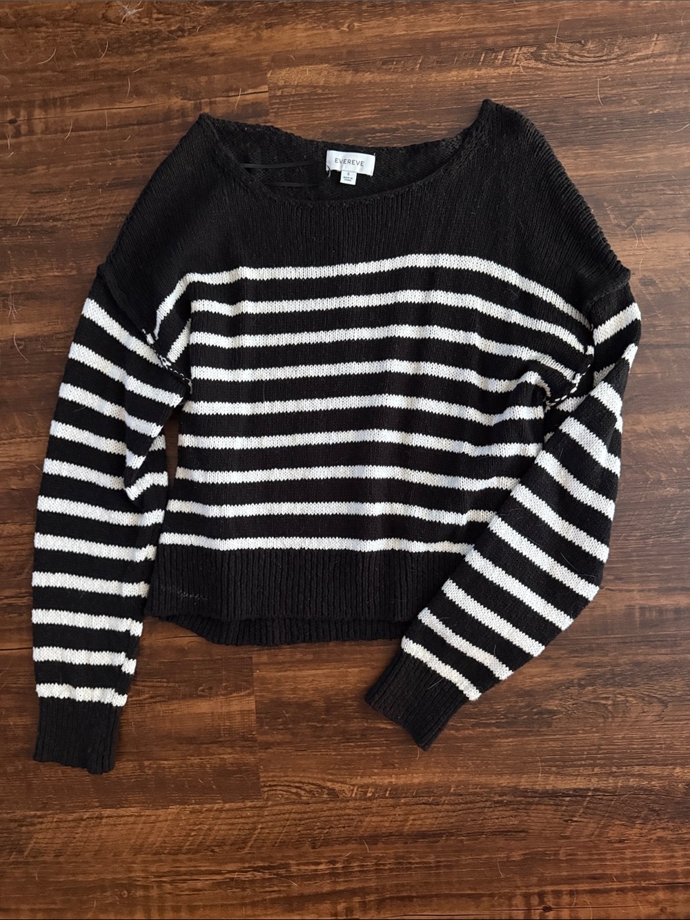 Evereve Black & White Striped Crewneck Sweater